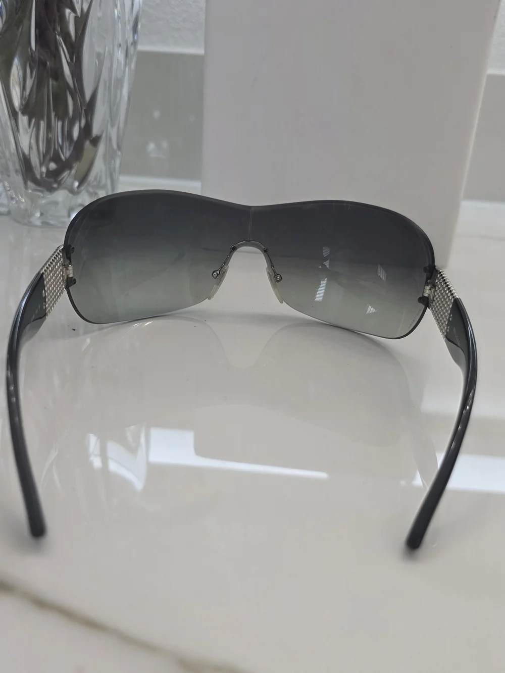 Bvlgari Black Gradient Shield Sunglasses with Silver Accents